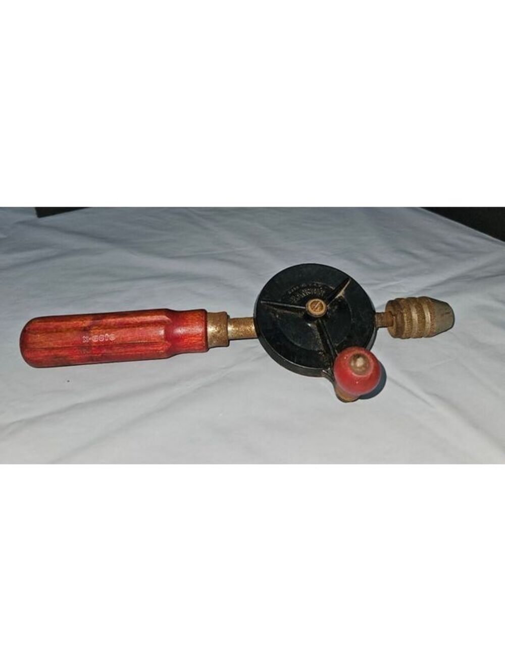 Vintage Hand Crank Drill with Wooden Handle